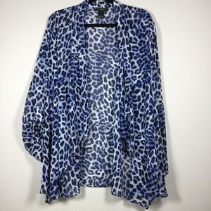 Blue black white animal print sheer floaty kimono duster robe size 1X